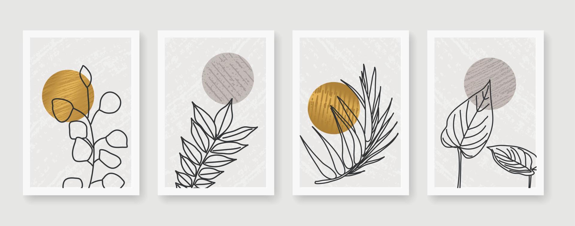 Botanical and golden line wall art vector set.