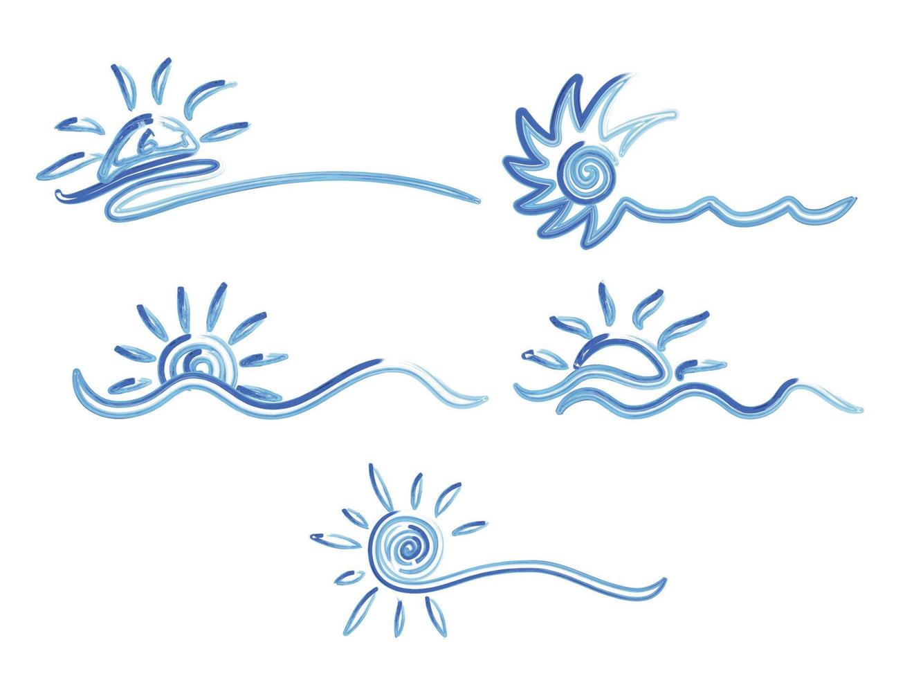 Set of hand drawn sun icons. Funny vector doodle suns.