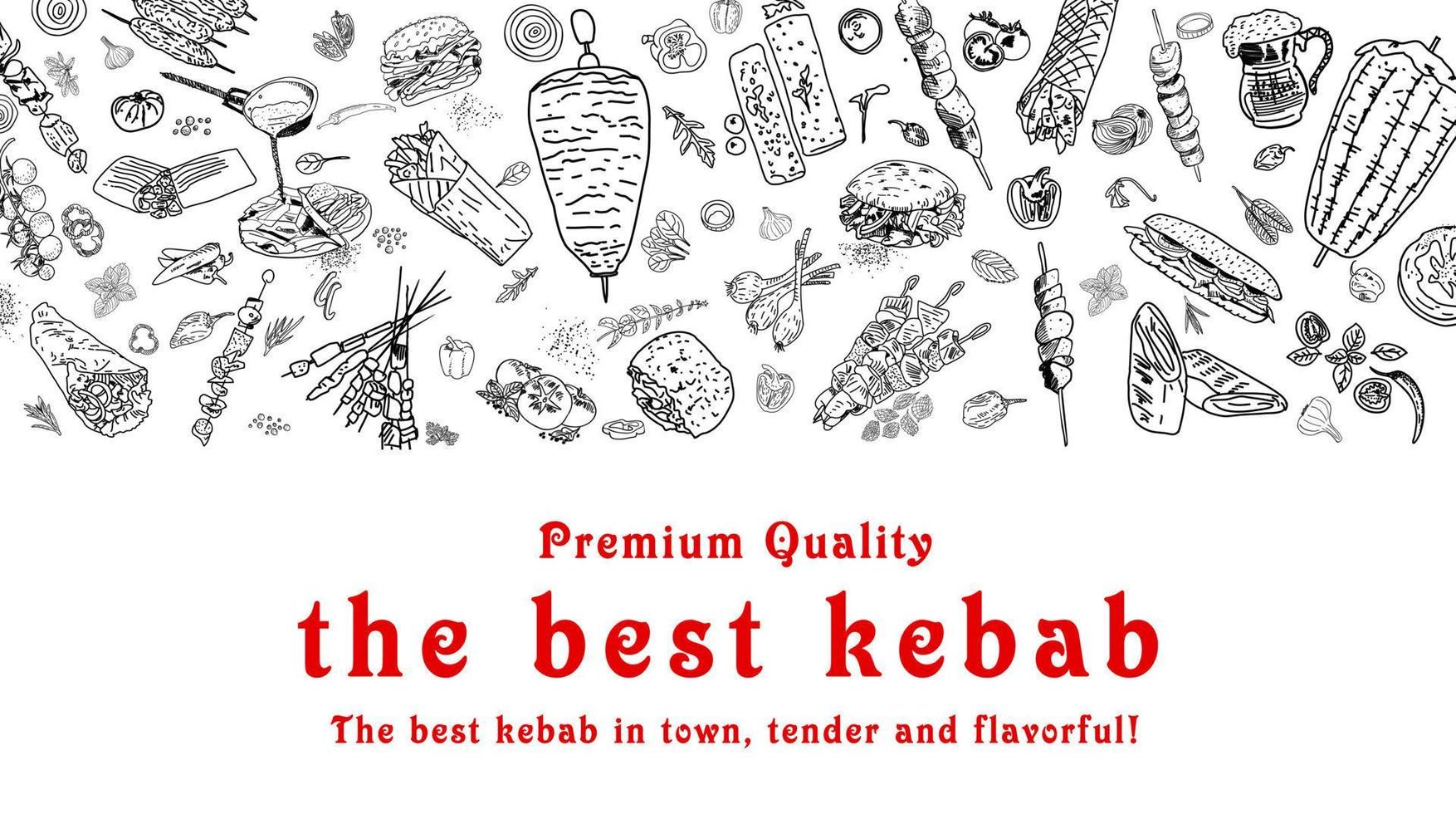 Shawarma cooking and ingredients for kebab. vector