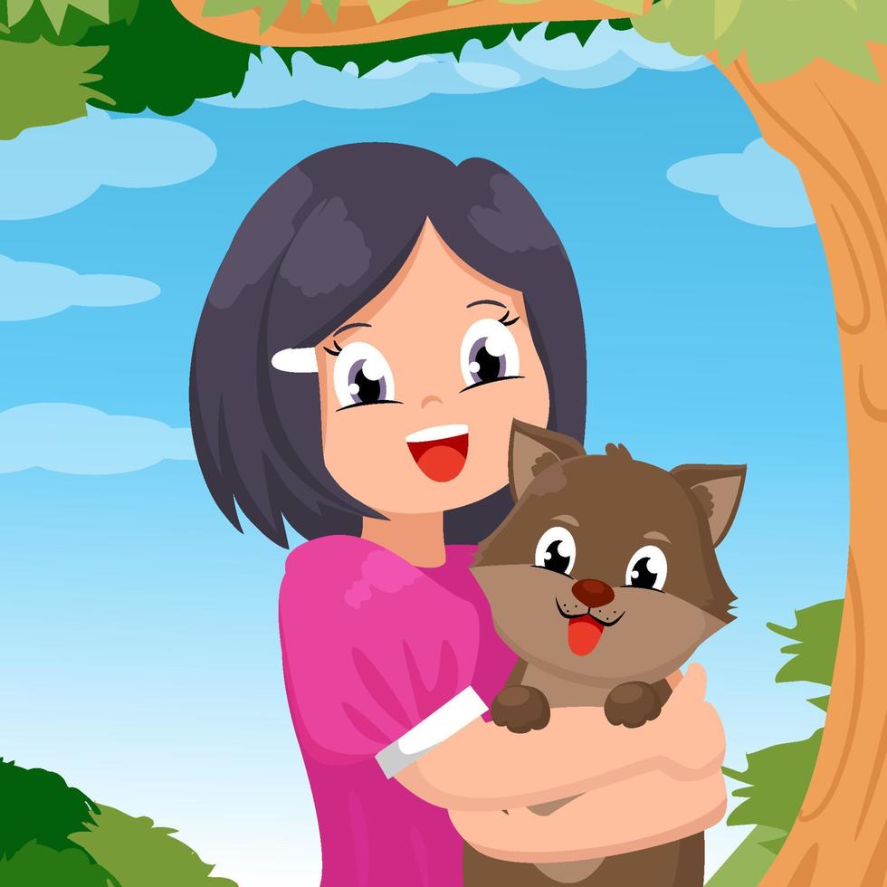 Cute Girl with Her Pet vector