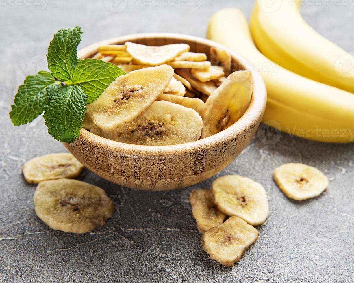 Dried candied banana slices or chips photo