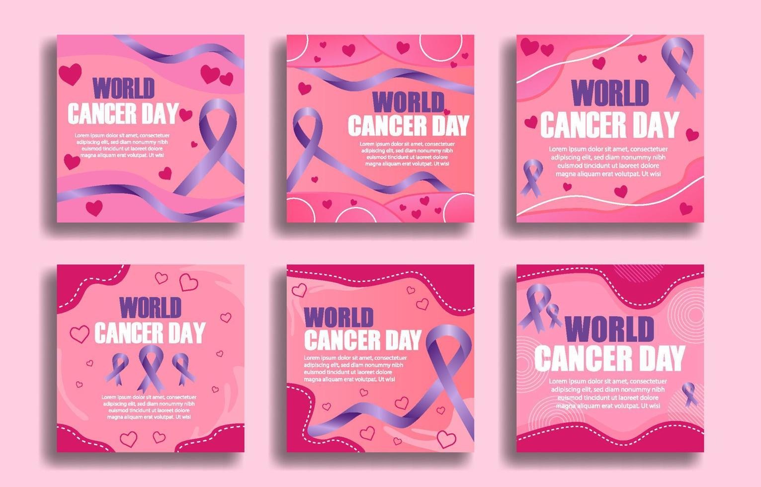 publicaciones en las redes sociales del día mundial contra el cáncer vector