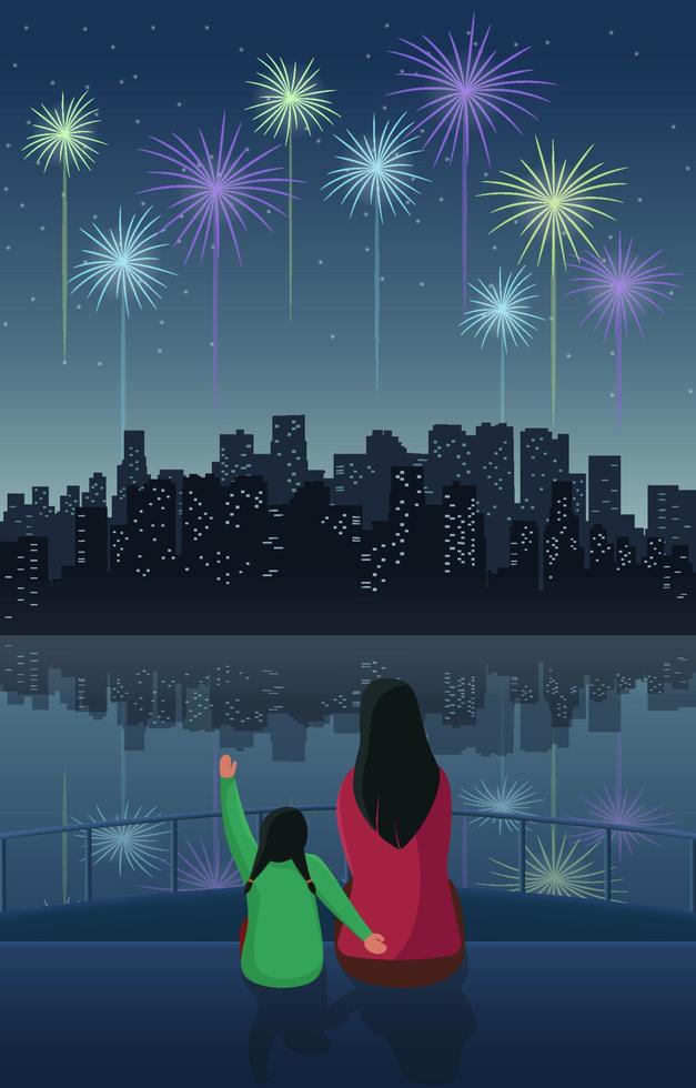 Cityscape with Firework and People vector