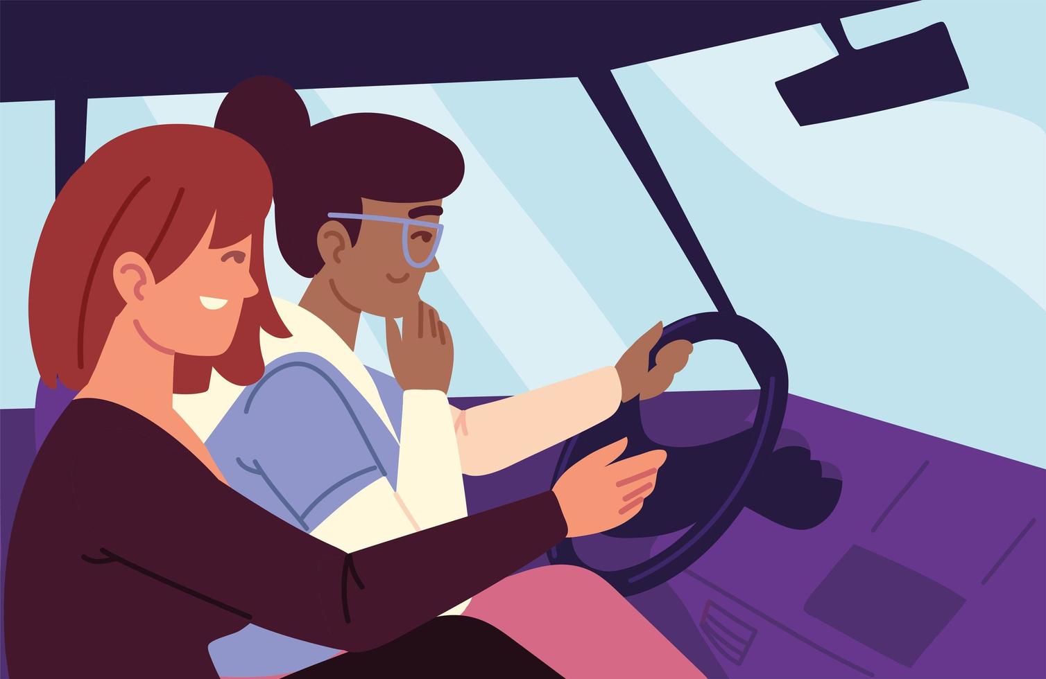 young women in a car vector