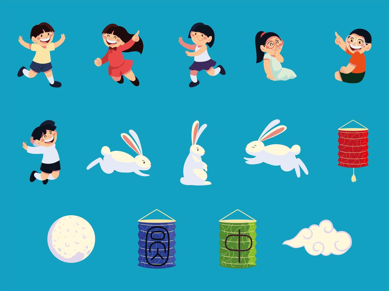 asian kids mid autumn vector