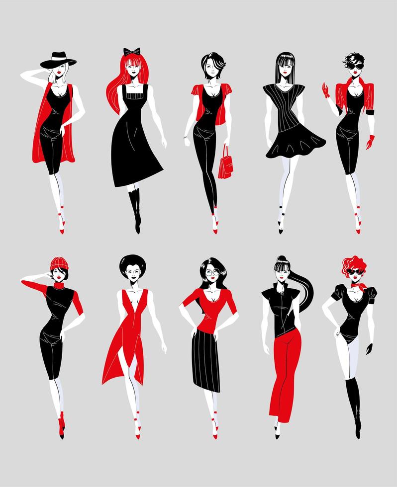 models with fashionable outfits vector