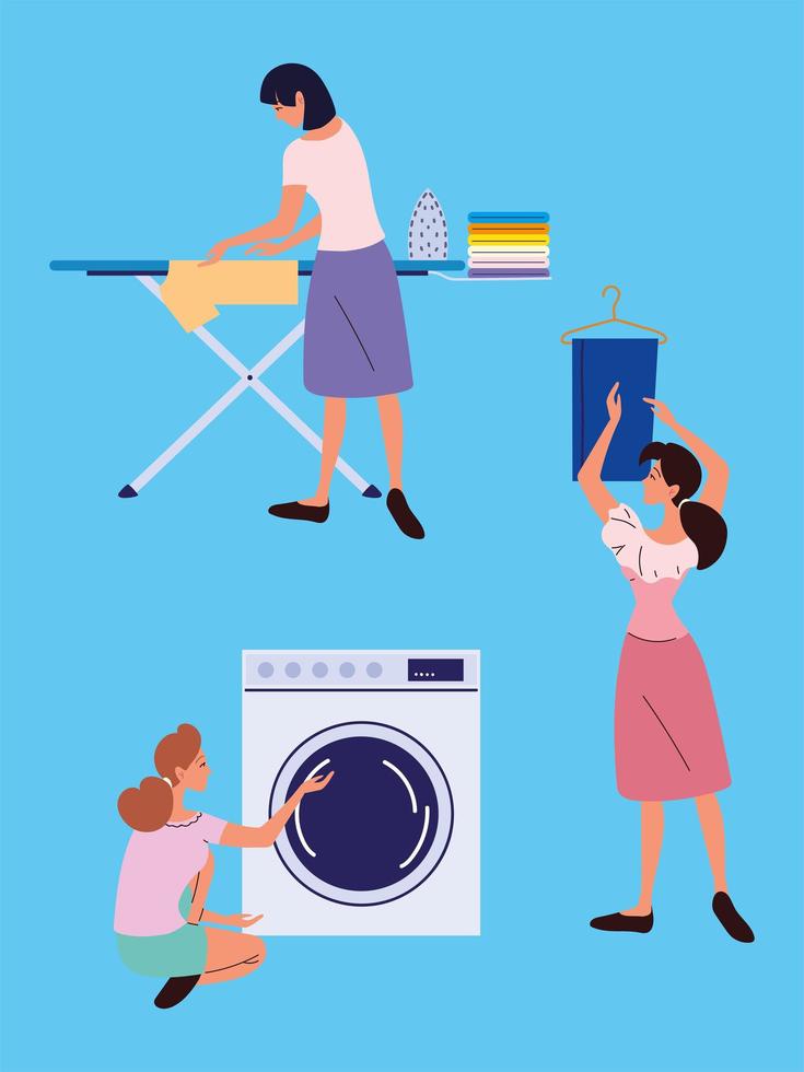 women and laundry vector