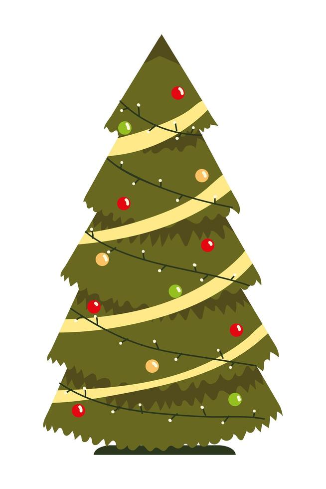 feliz celebración navideña con estrella de árbol y bolas vector