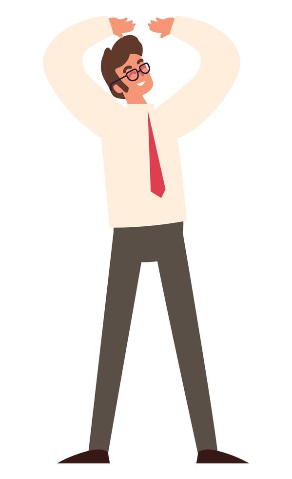 celebrating businessman hands up vector