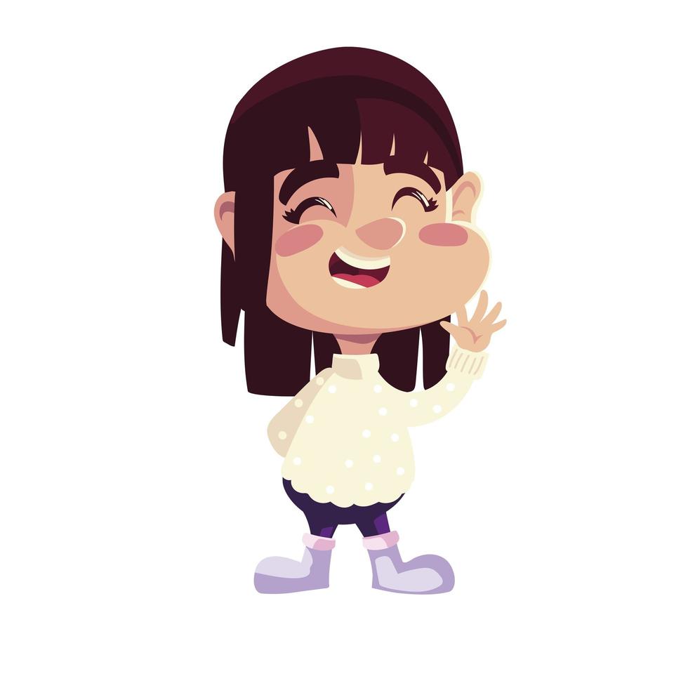 Cute Little Girl con suéter y botas de dibujos animados, icono de imagen aislada vector