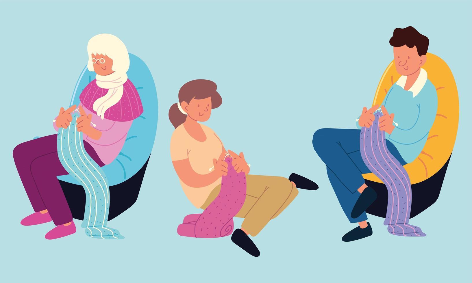 people and knitting vector