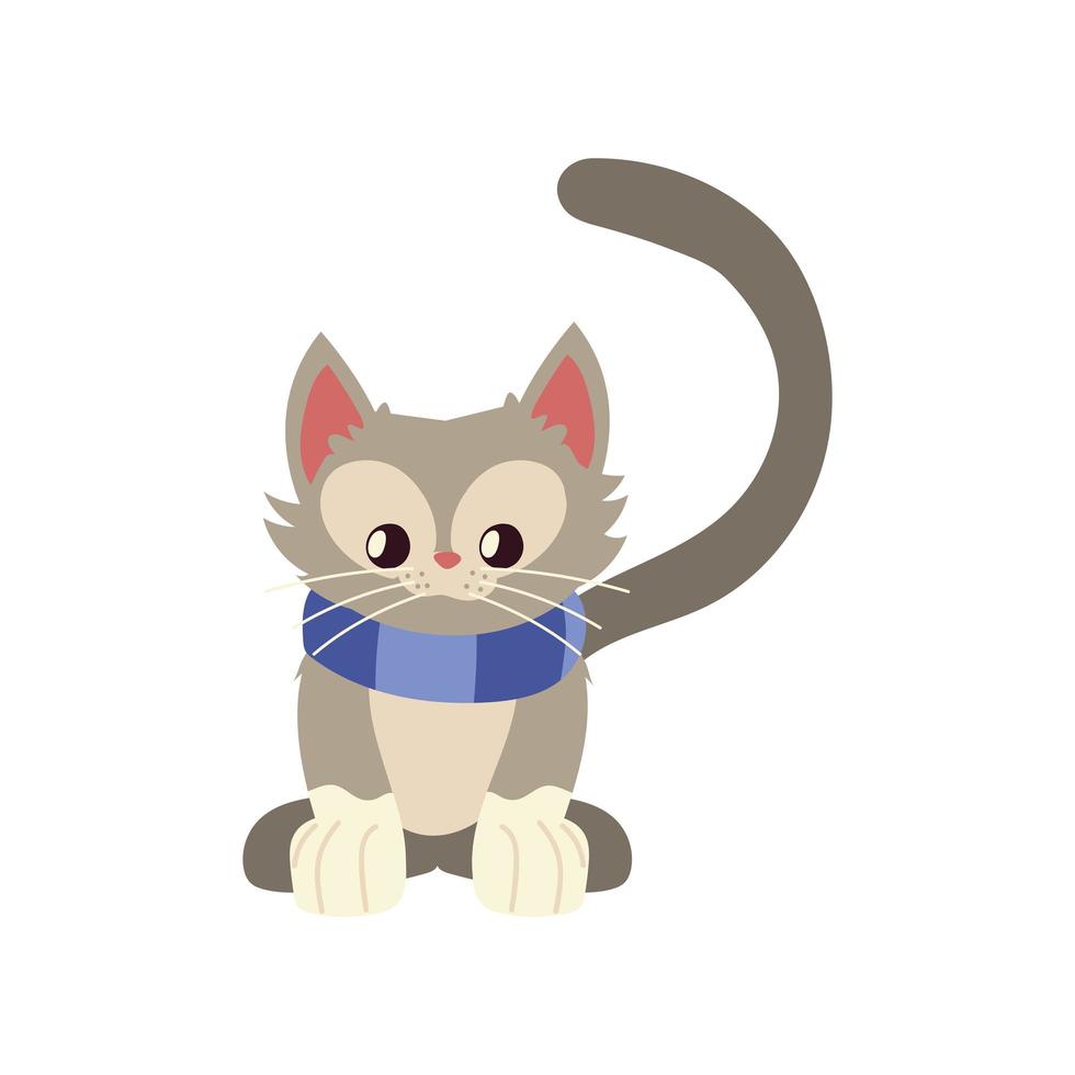 christmas, little cat with scarf animal celebration vector
