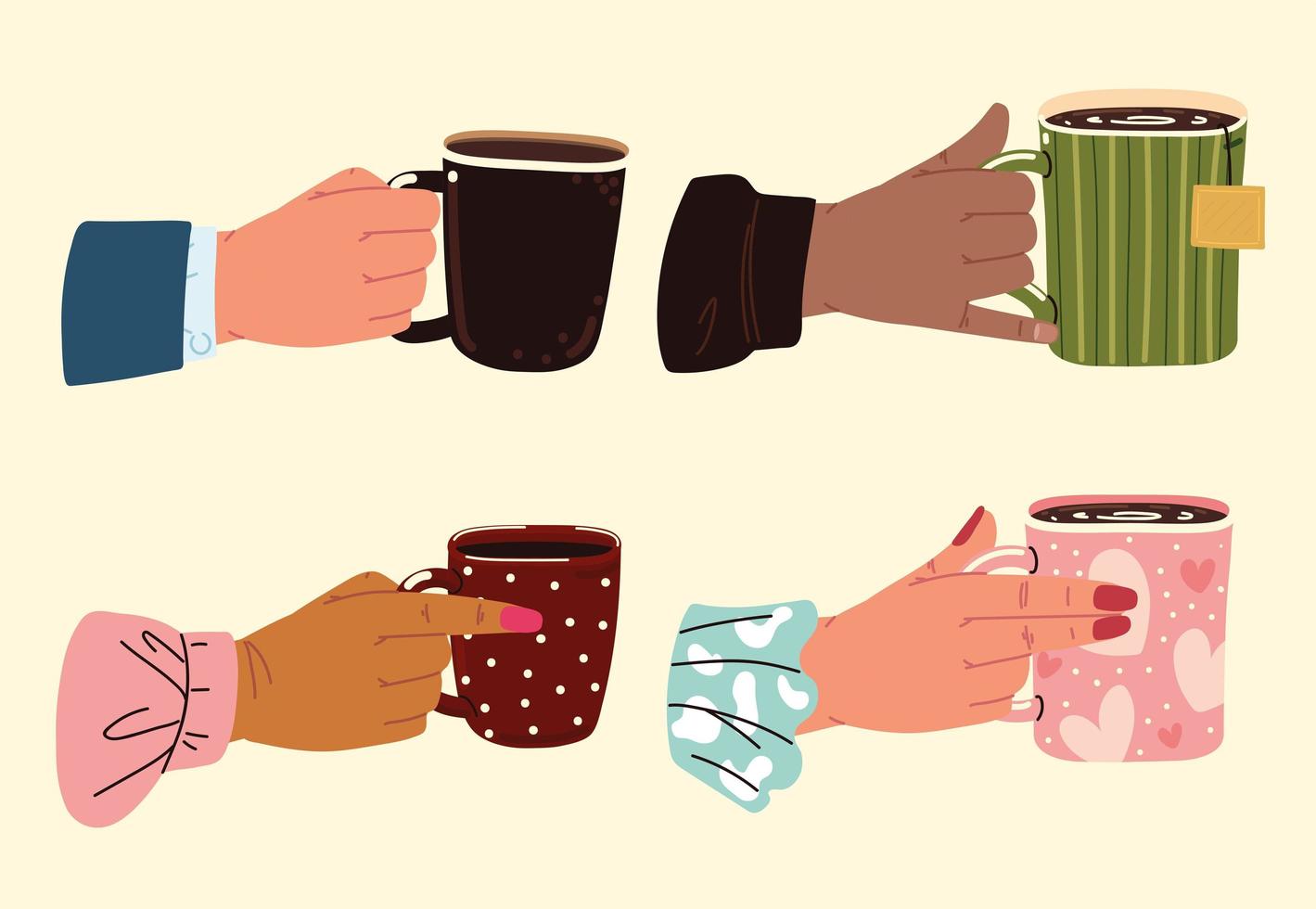 set of hands with cups vector
