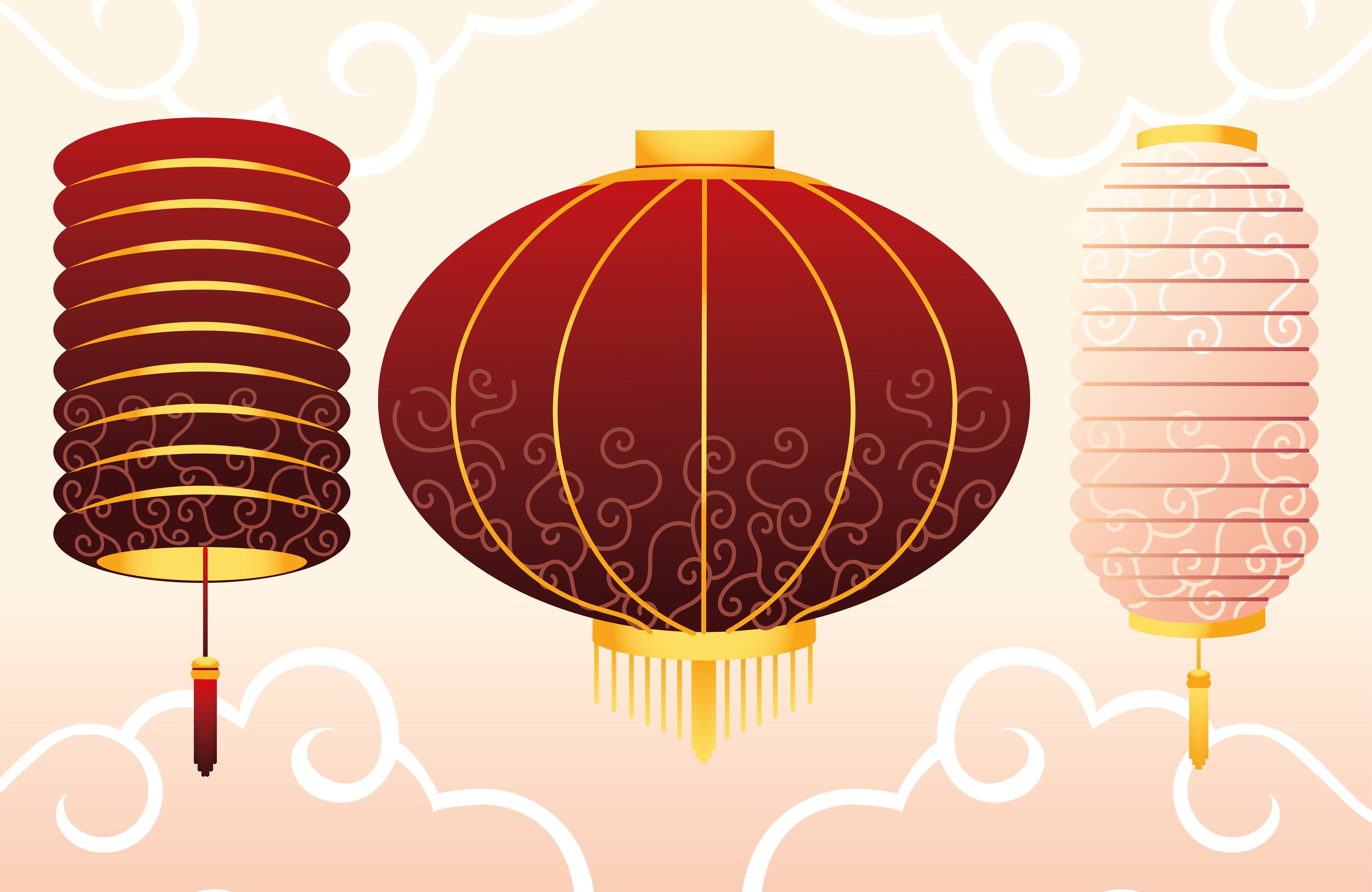 Chinese Paper Lanterns Clip Art Set