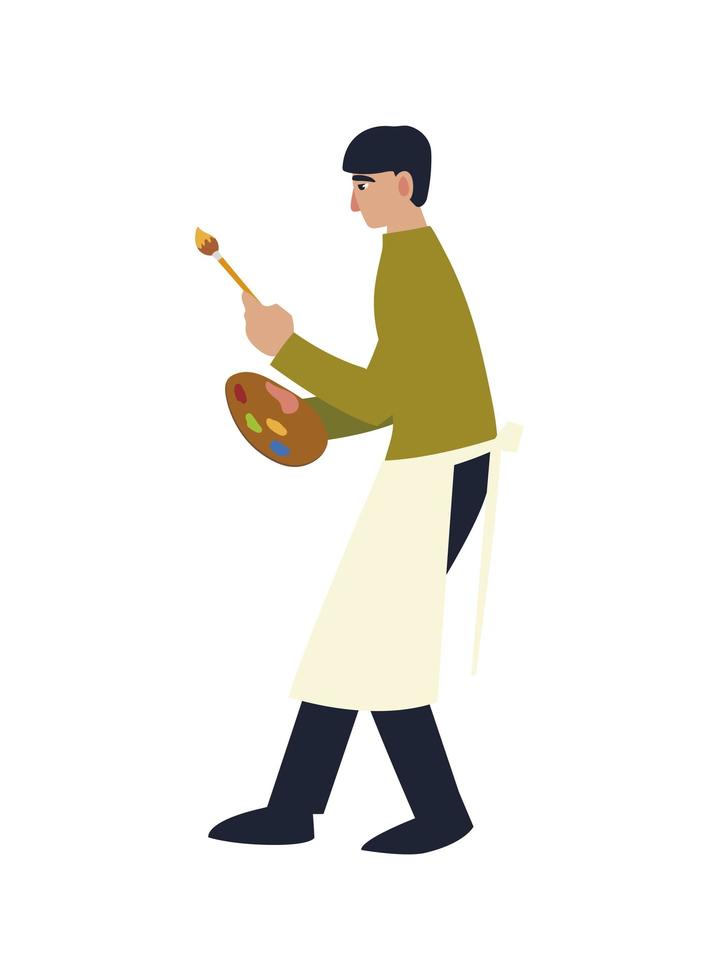 paint class art, painter male student with paintbrush and palette color vector