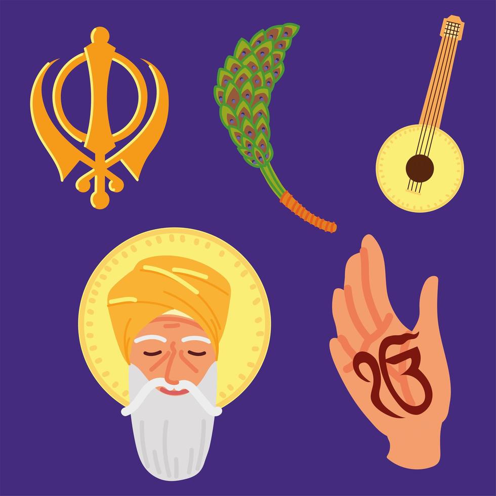 set of guru nanak jayanti vector