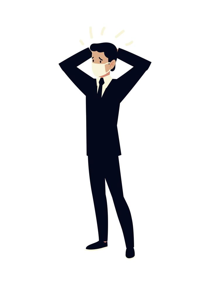 businessman with medical mask, icon isolated and flat design vector