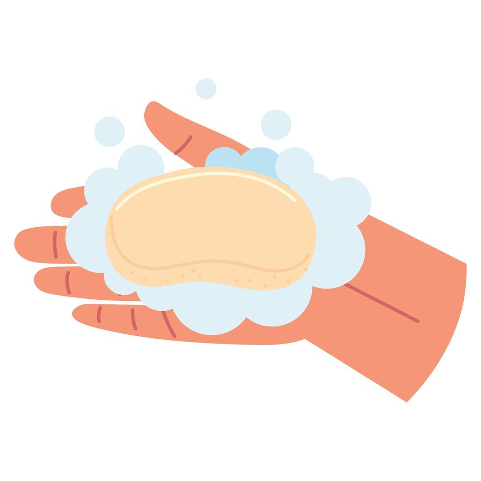 hand with soap and suds vector