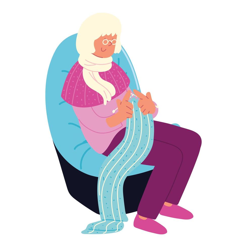 grandma knitting warm scarf vector