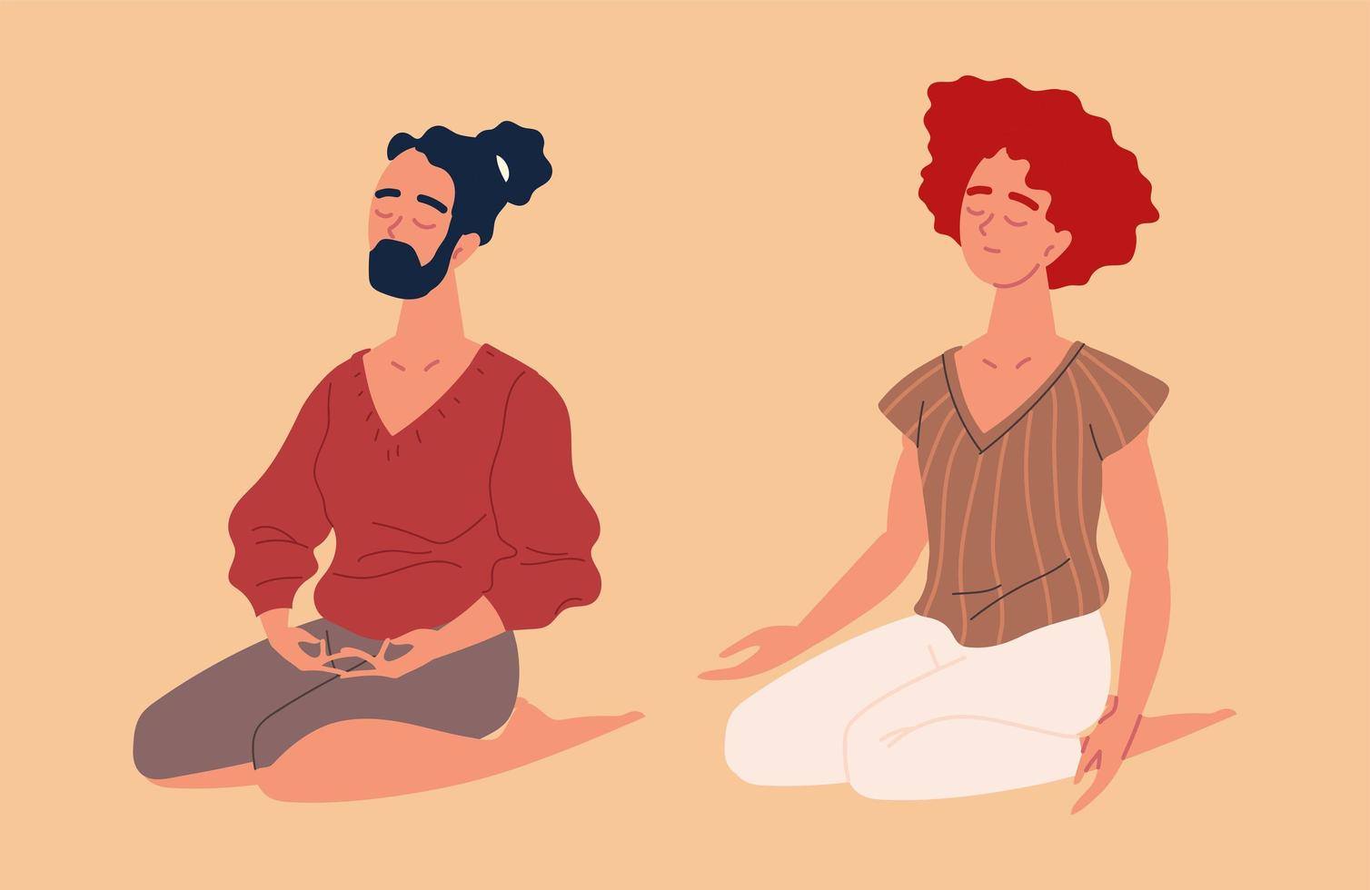 pareja haciendo meditación vector