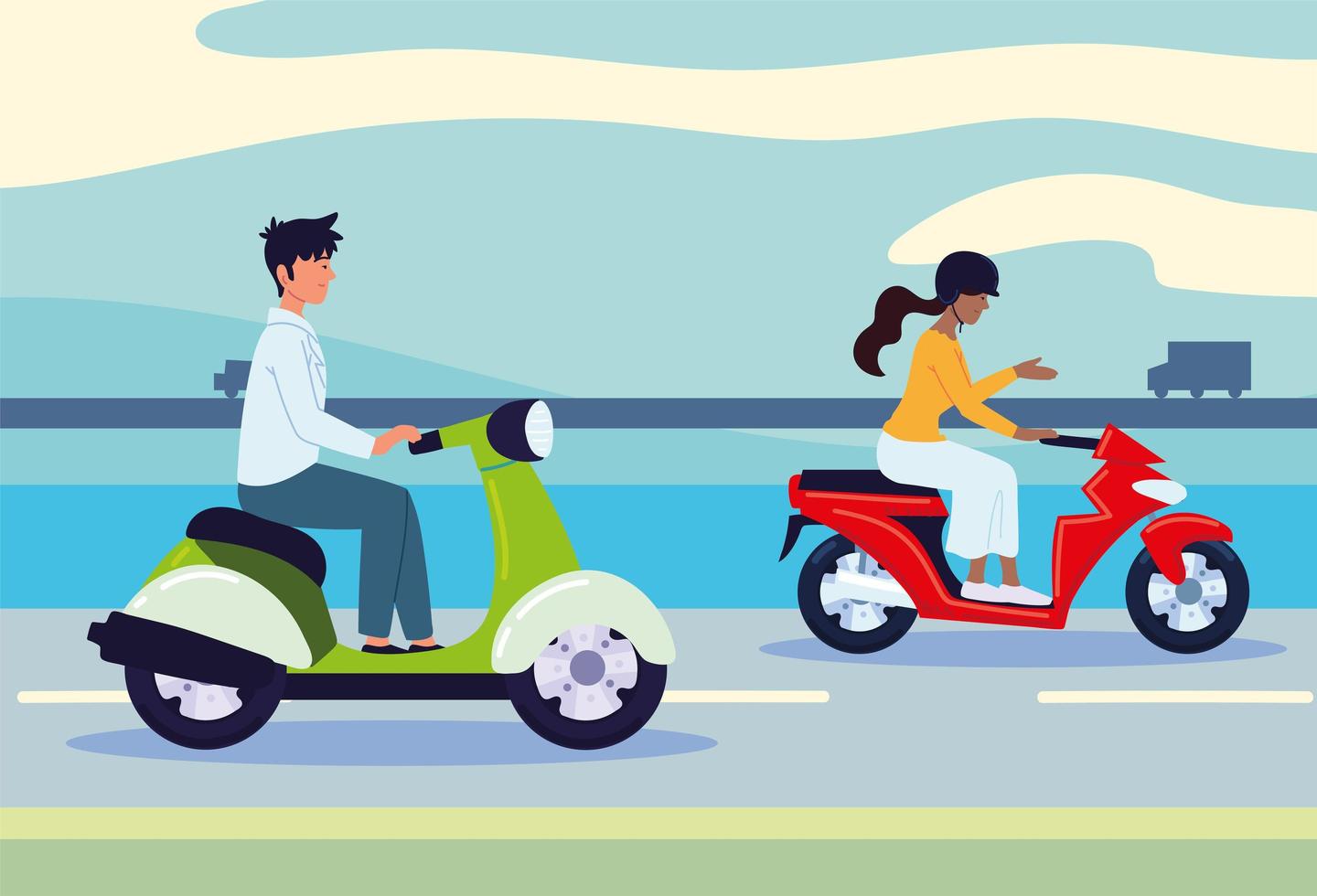man and woman on motorbikes vector
