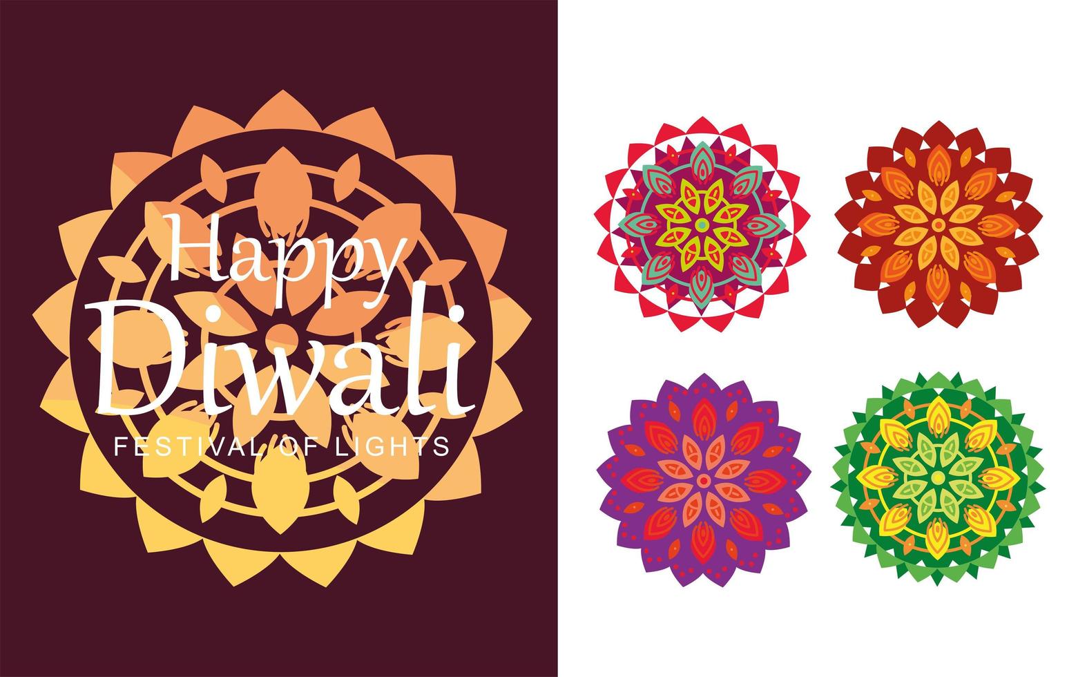 celebración de diwali y mandalas vector