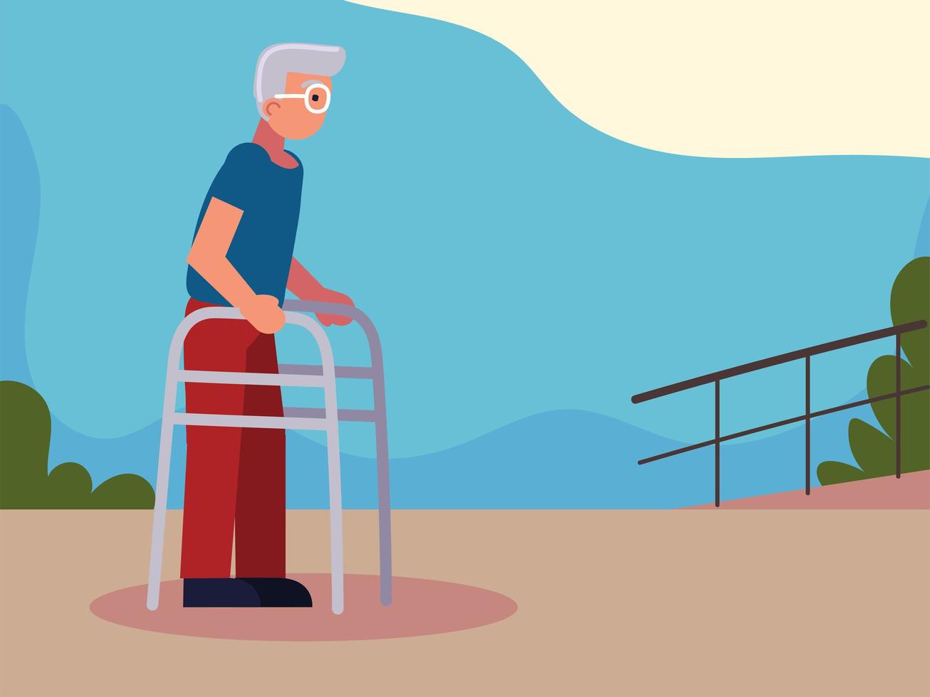 old man with physical disability vector