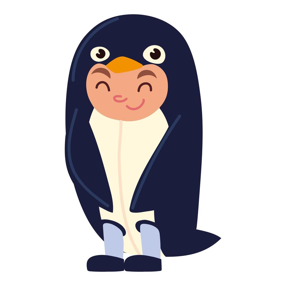 chico lindo disfrazado de pingüino vector