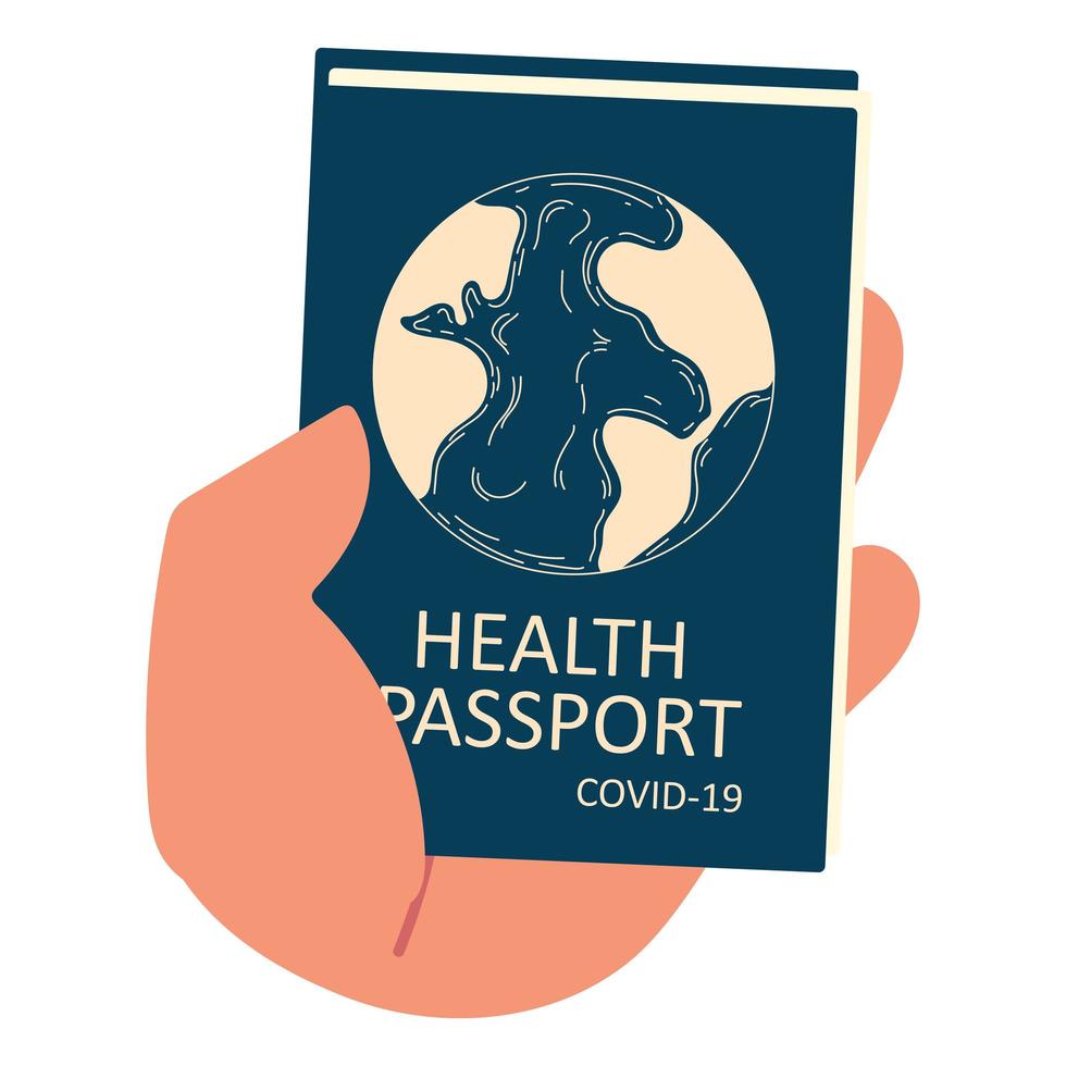 mano con pasaporte de salud vector