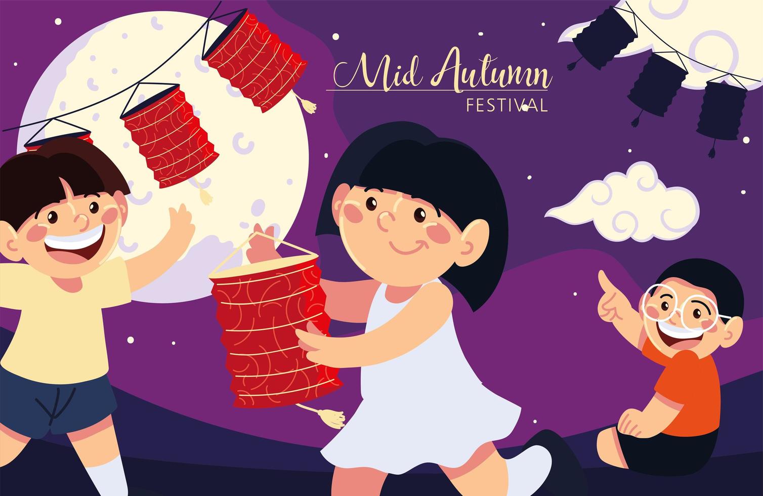 kids and mid autumn card vector