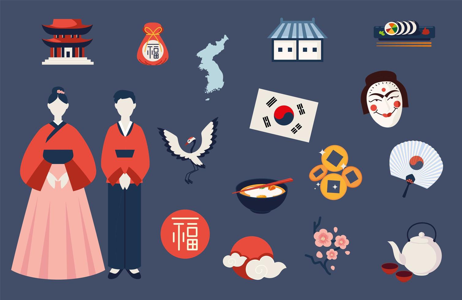 conjunto de cultura coreana vector