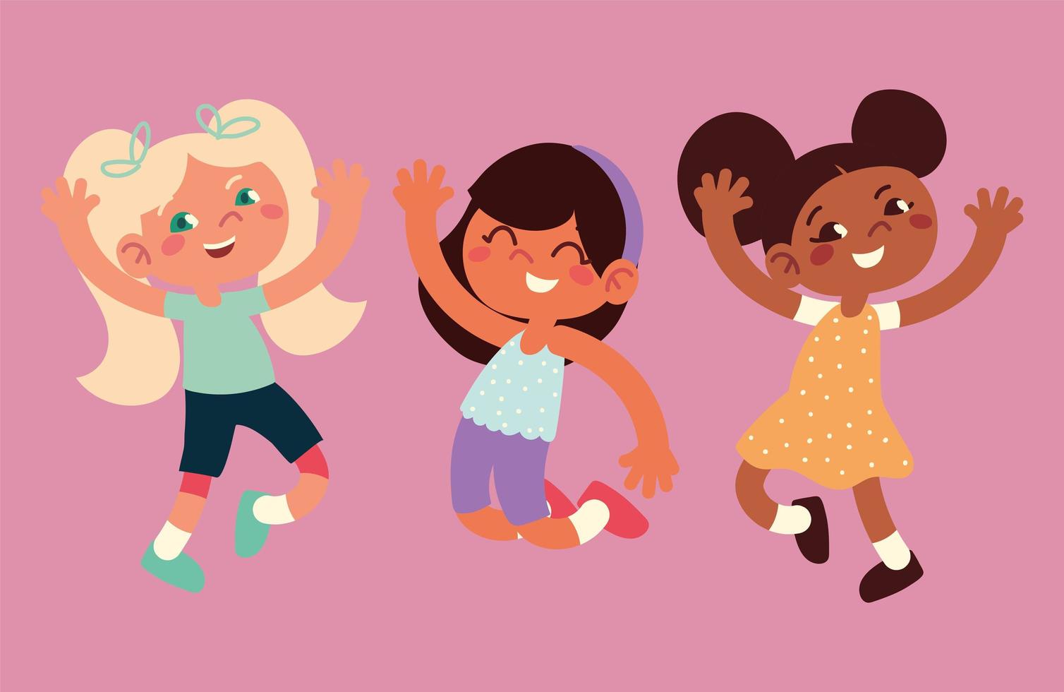 set of happy girls vector