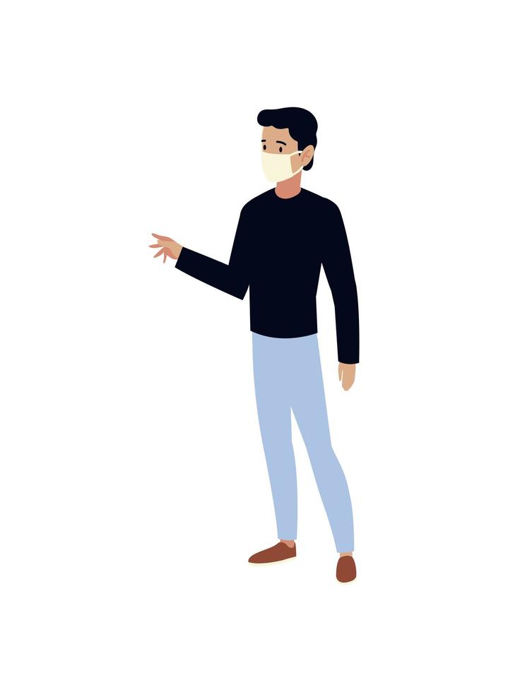 man wearing face mask protection covid 19, icon isolated and flat design vector