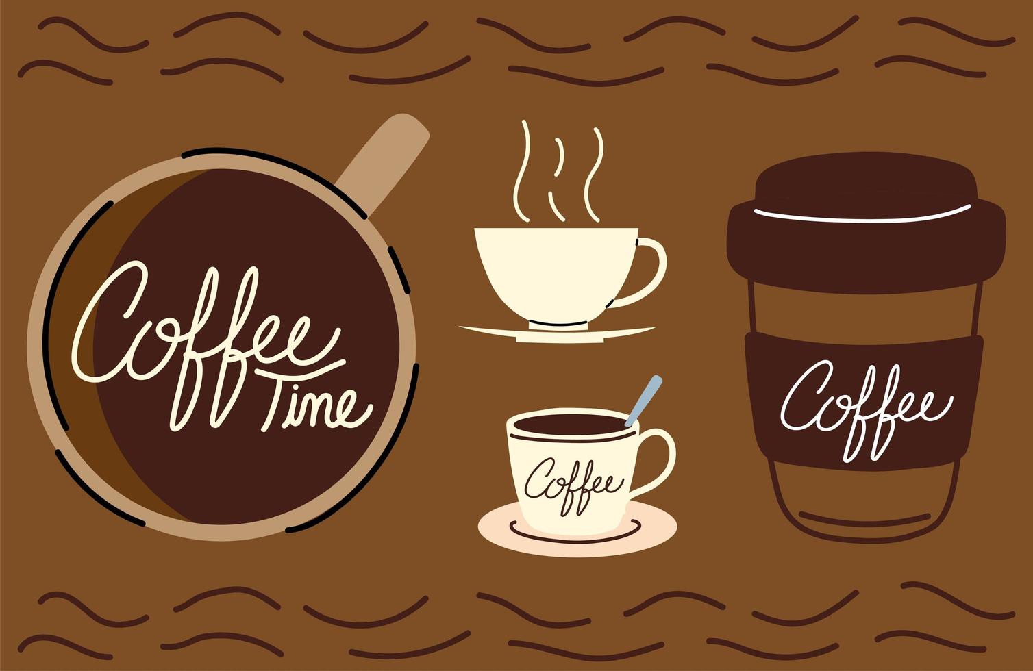 set of coffee time cups vector