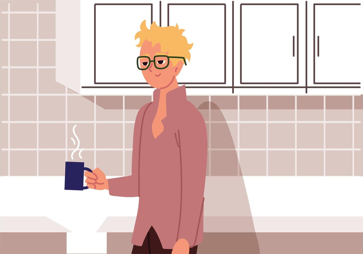 man take coffee in kitchen vector