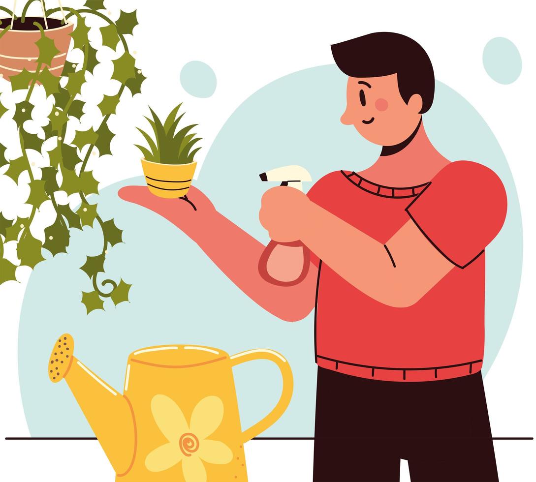 jardinero cuidado de plantas de interior vector