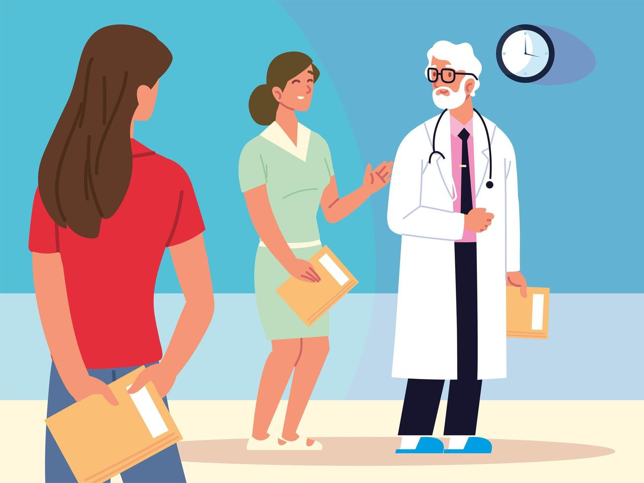 senior doctor and patients vector