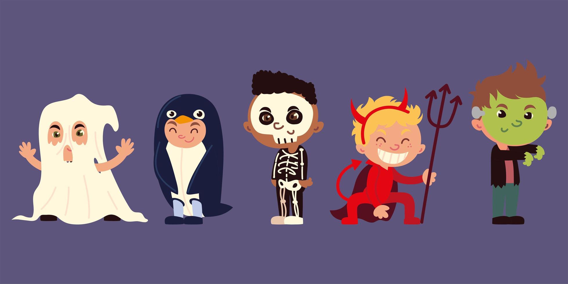 kids dressed halloween costumes vector