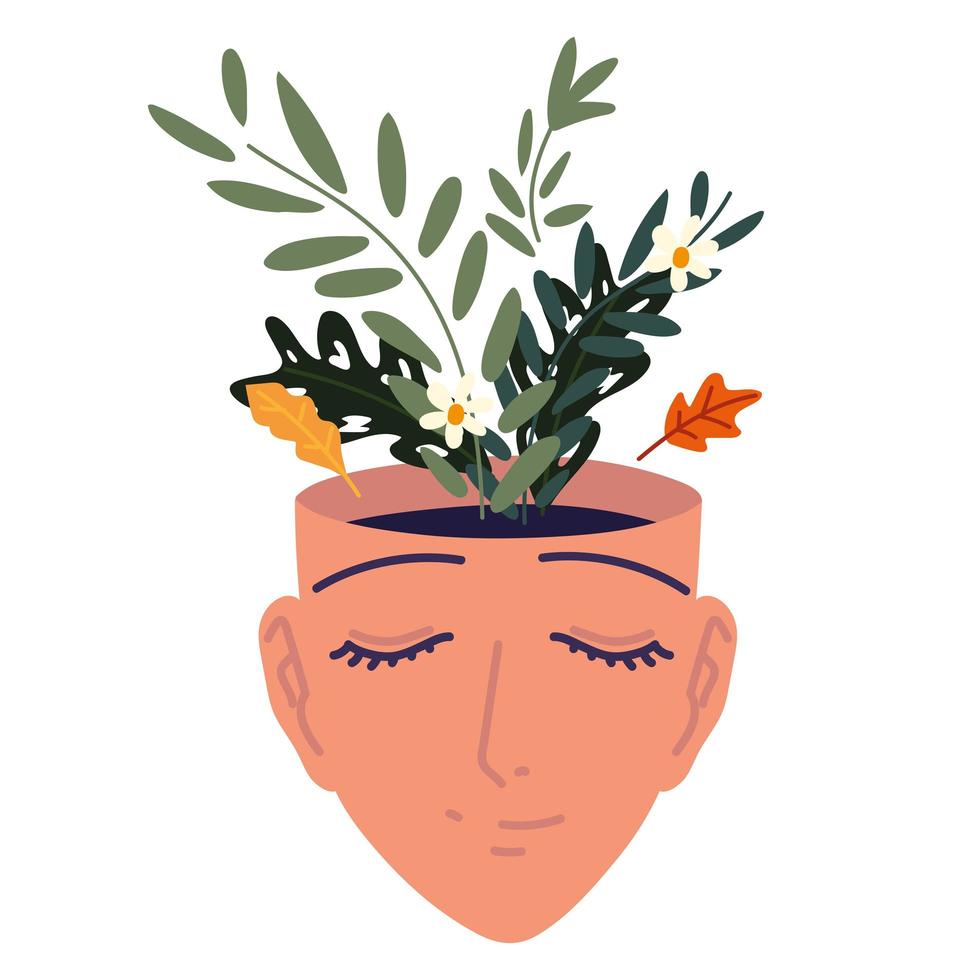 human face with flowers vector