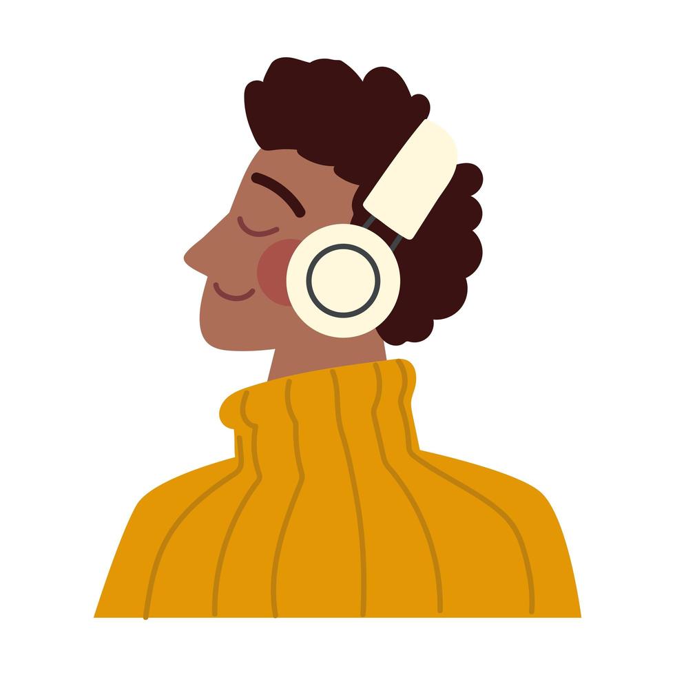 young man using headphones vector