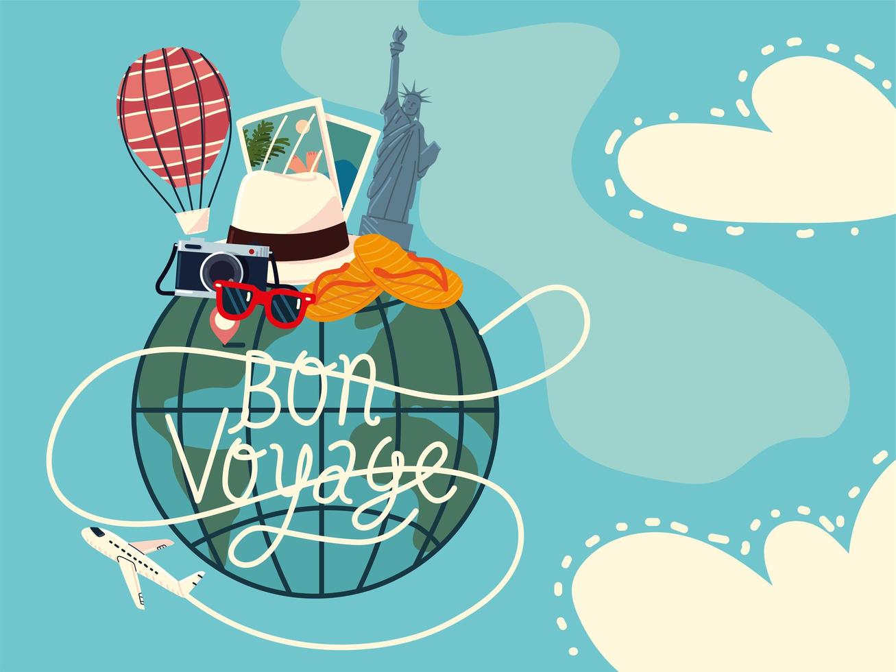 bon voyage tourism card vector