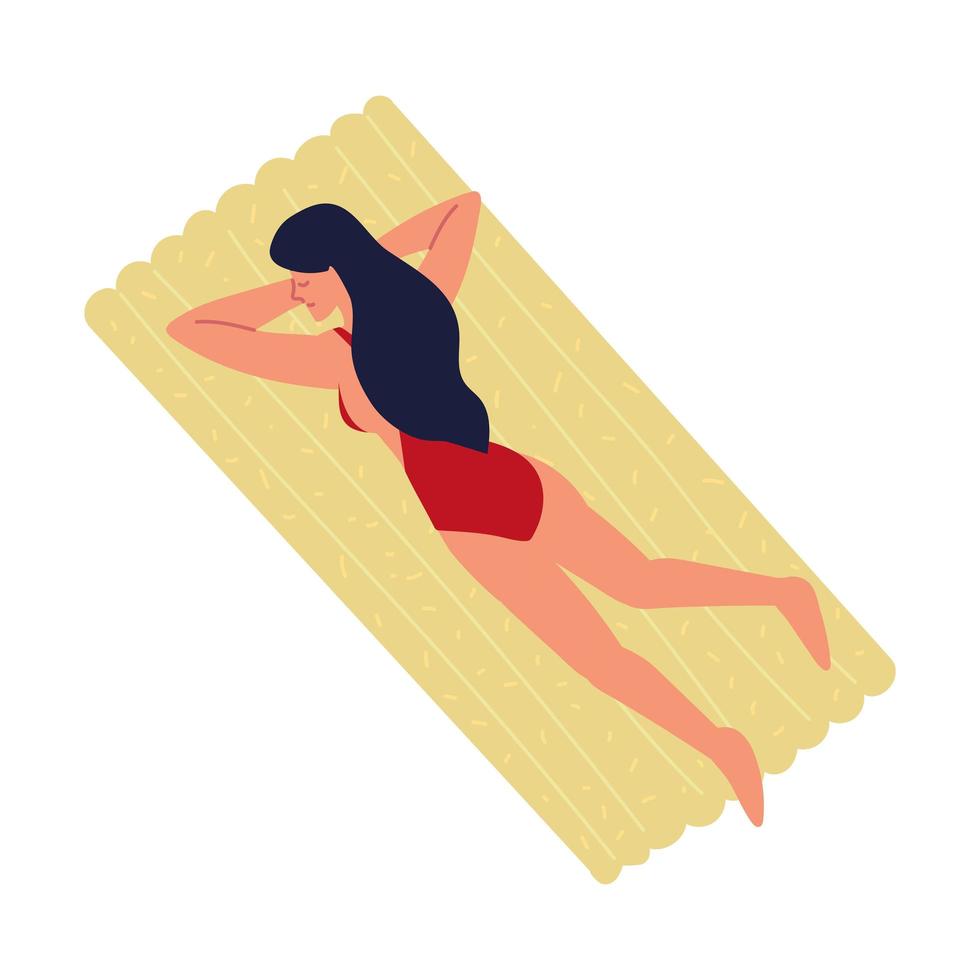 mujer en cama flotante vector