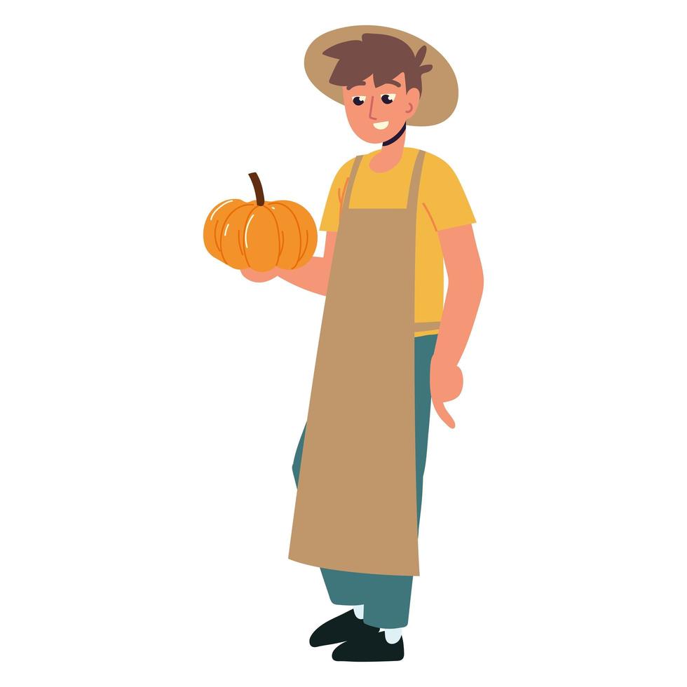 hombre sosteniendo calabaza vector