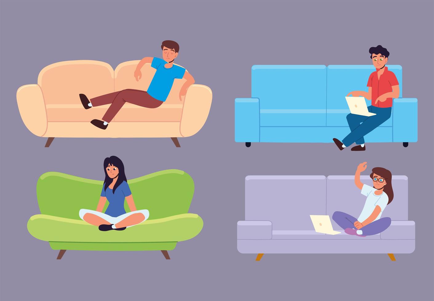 people sitting on couch vector