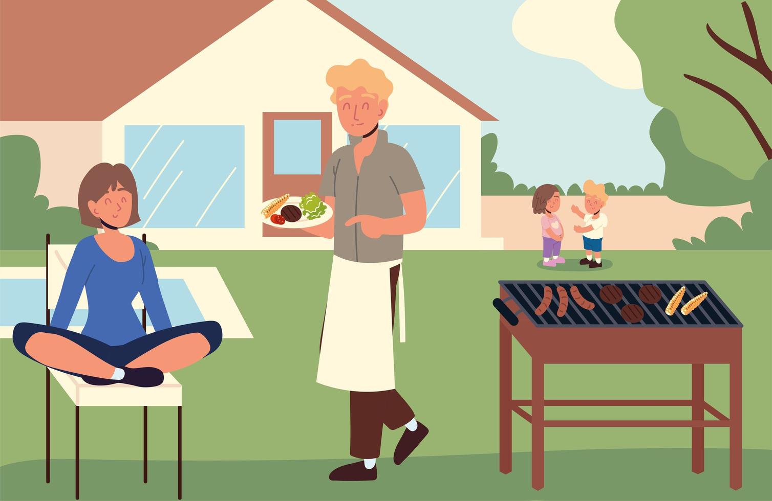 people having a bbq vector