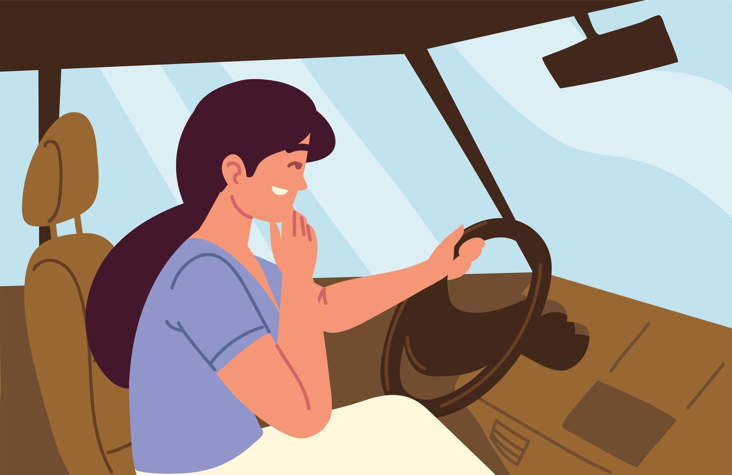 smiling woman driving a car vector