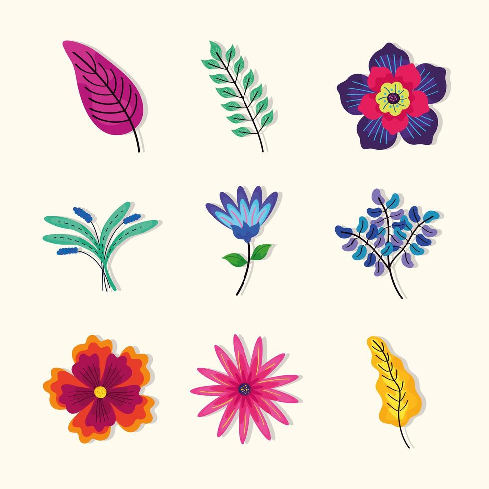 bundle of leaves with flowers vector