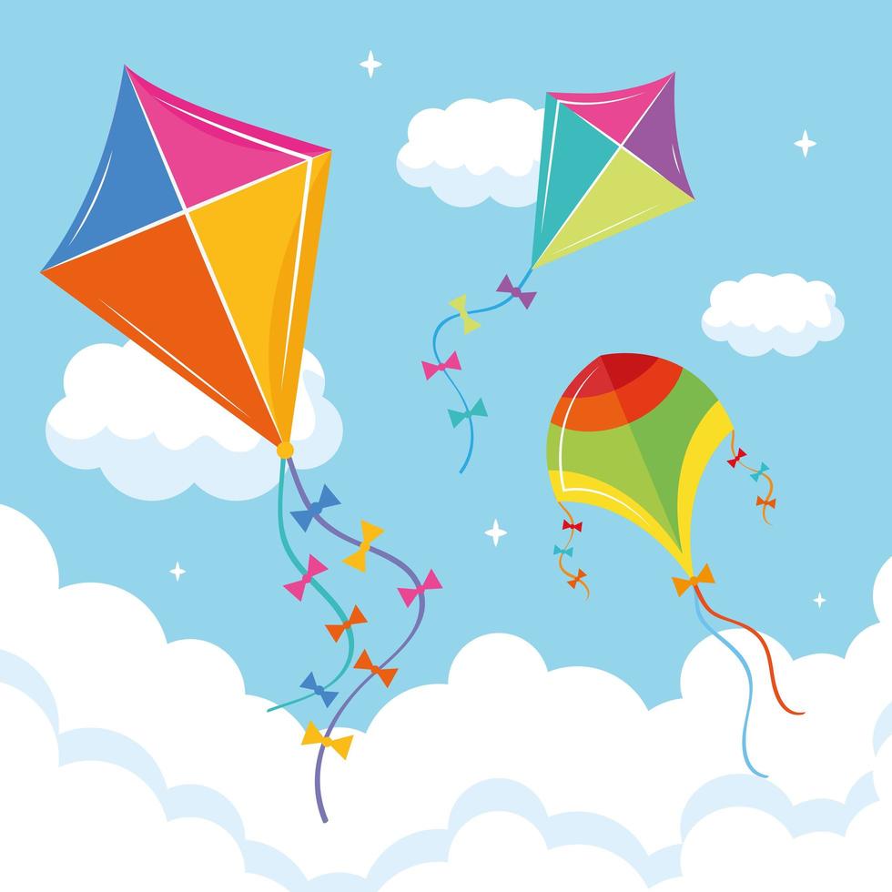 three kites flying vector