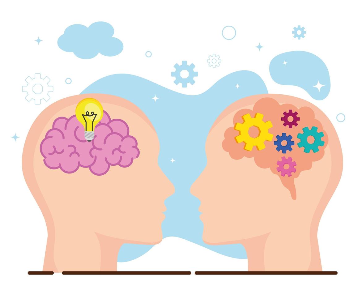 two heads with brains vector