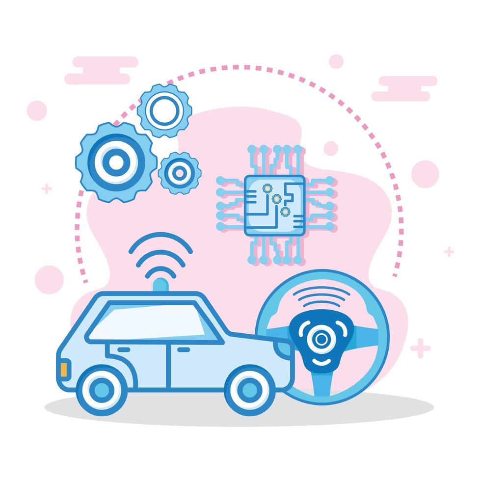 blue car with symbol set vector